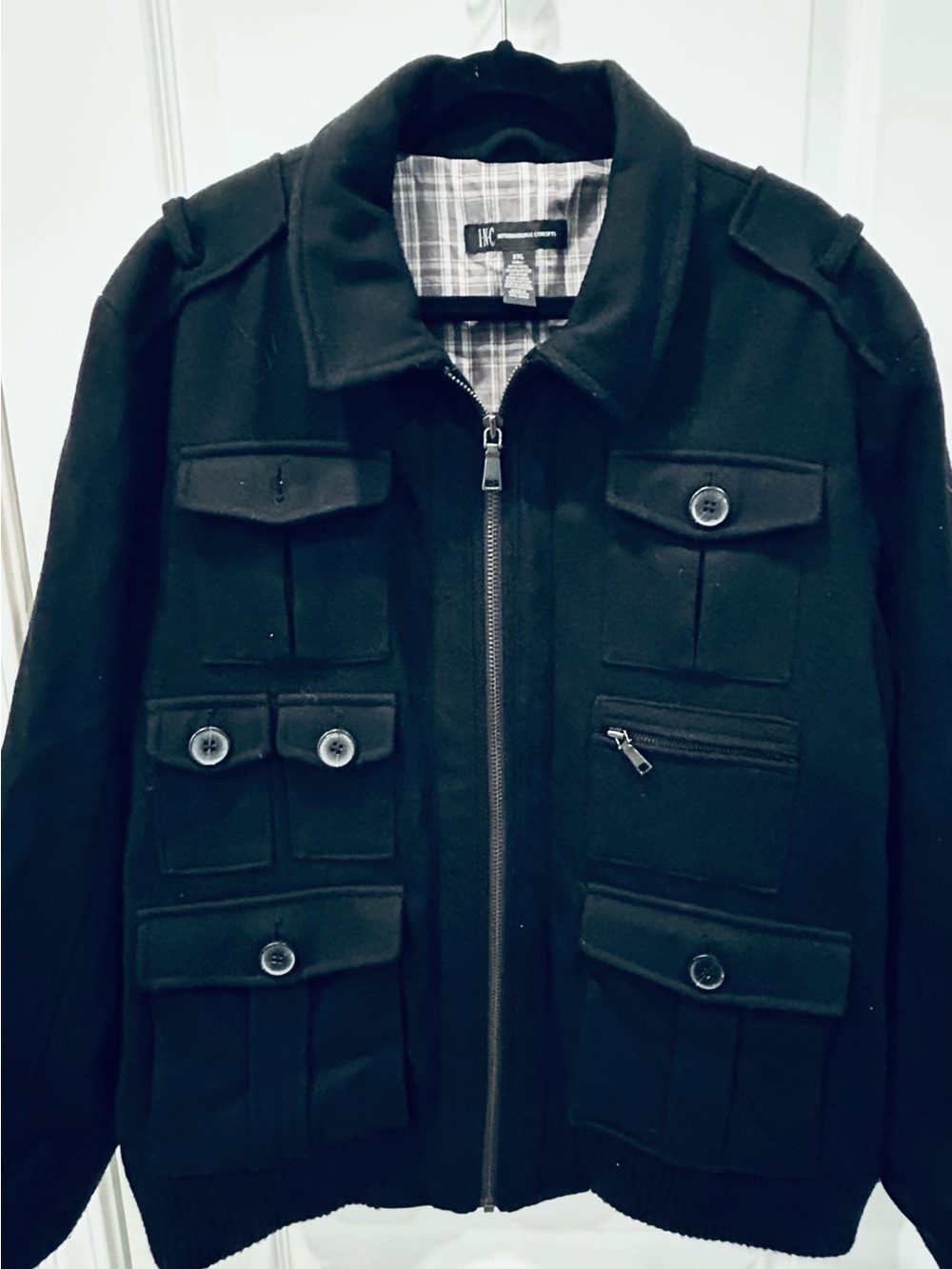INC International Concepts Black Military Field Jacket with Multiple Pockets